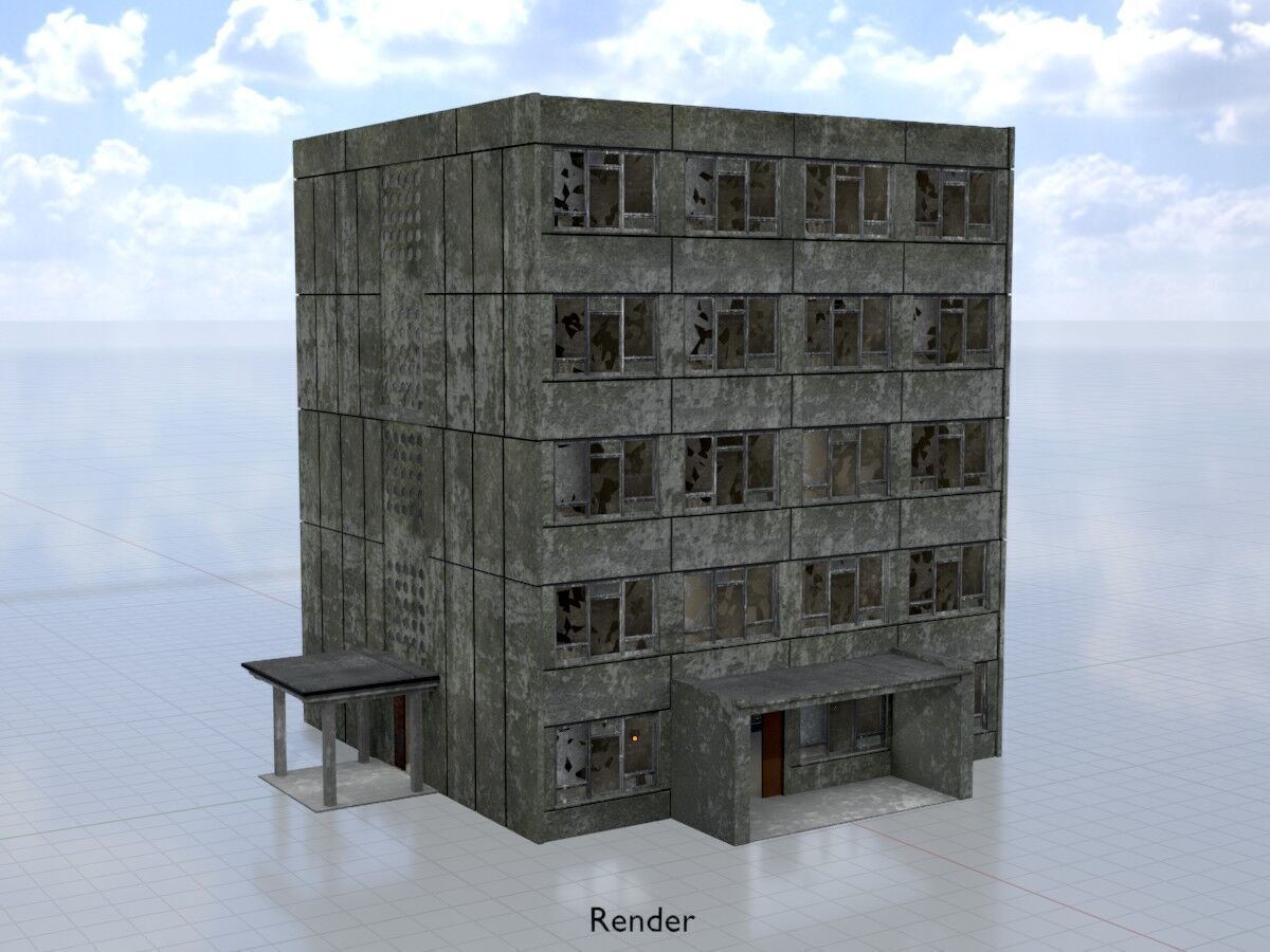 Old military barrack version 1 ruin 9 Low-poly 3D model_14