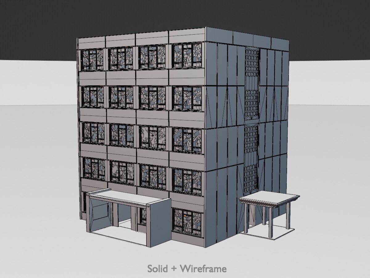 Old military barrack version 1 ruin 9 Low-poly 3D model_11