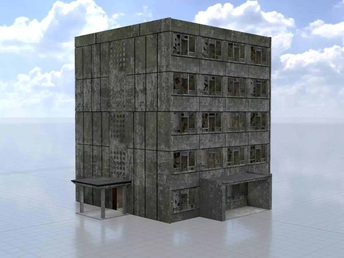 Old military barrack version 1 ruin 9 Low-poly 3D model_0