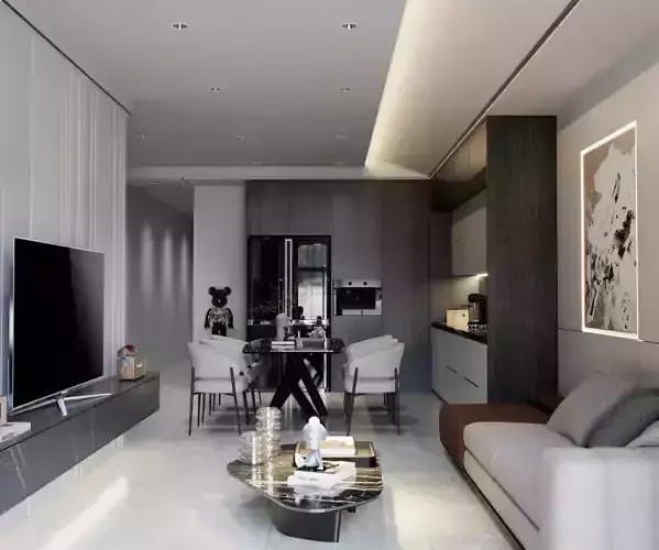 Living Room and Kitchen Interior Model 