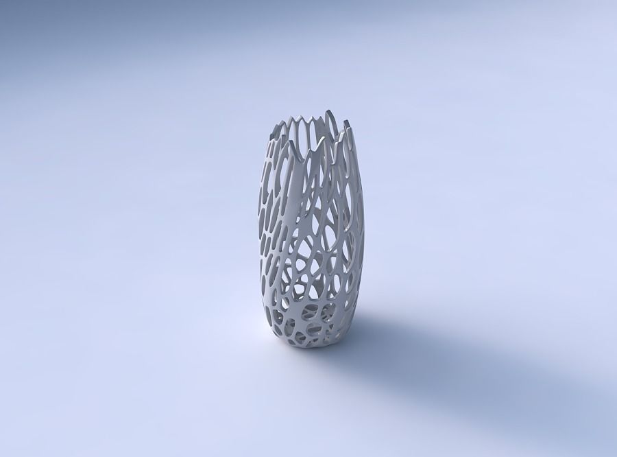 Narrow top vase helix with cracked organic lattice 3D print model_3