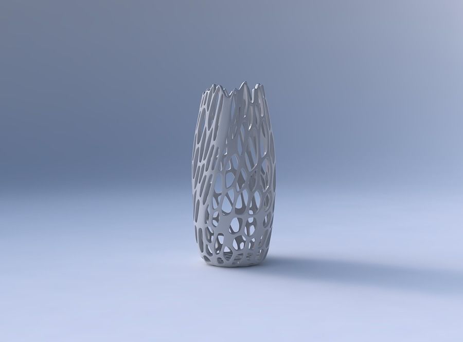 Narrow top vase helix with cracked organic lattice 3D print model_4