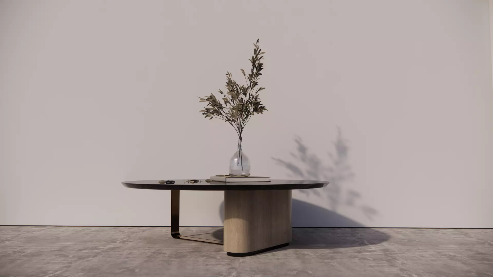 Modern Minimalist Coffee Table with Glass Vase Decor 3D model_0