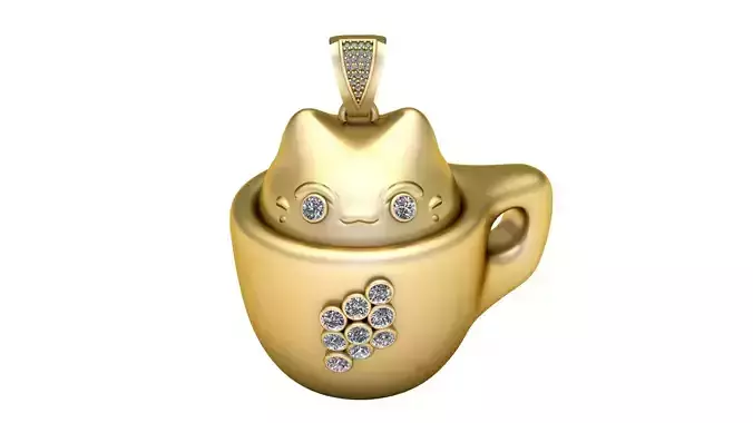 CAT SIT IN THE CUP PENDANT 3D PRINTABLE MODEL