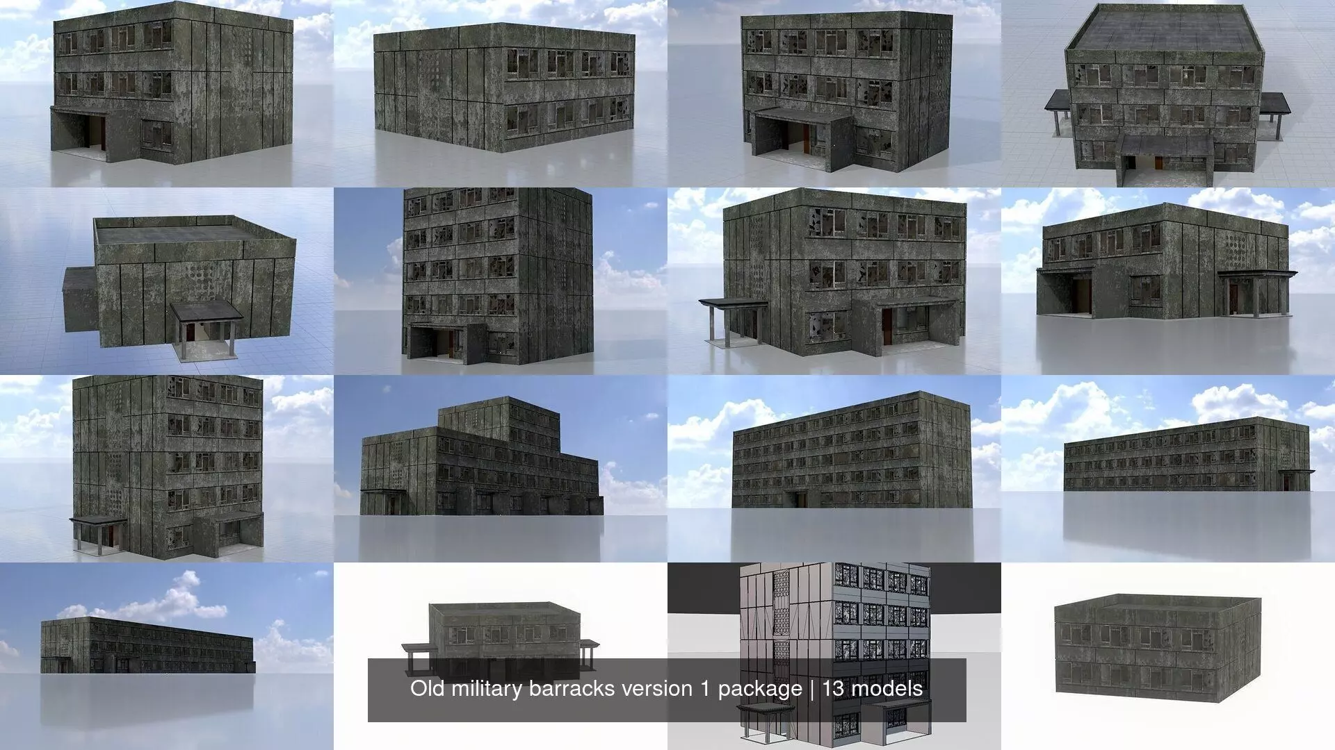 Old military barracks version 1 package 3D Model Collection_0