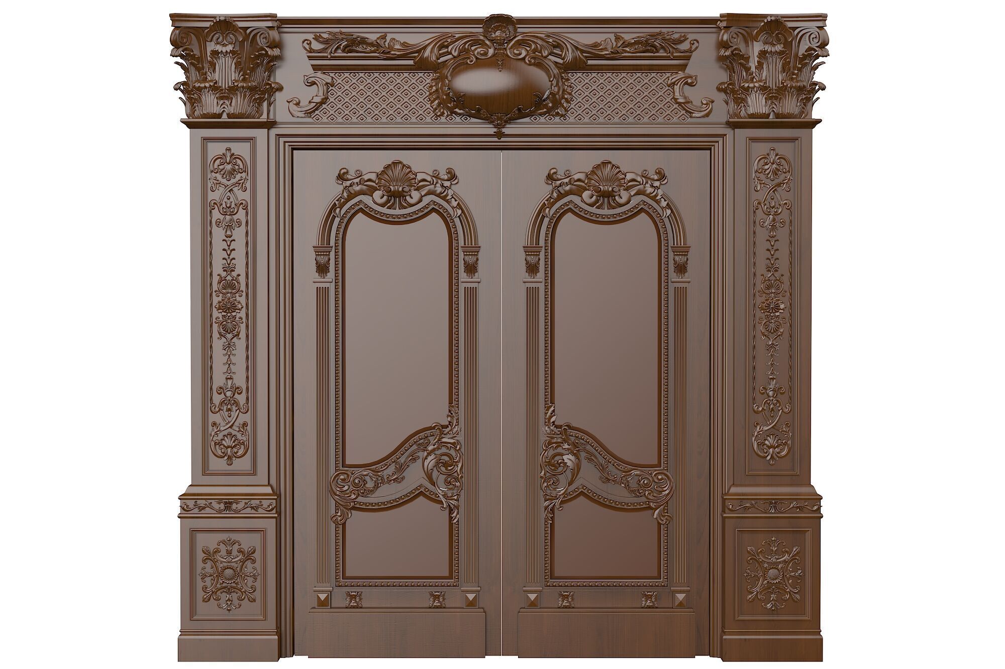 Royal style gold plated classic door B 3D model_1