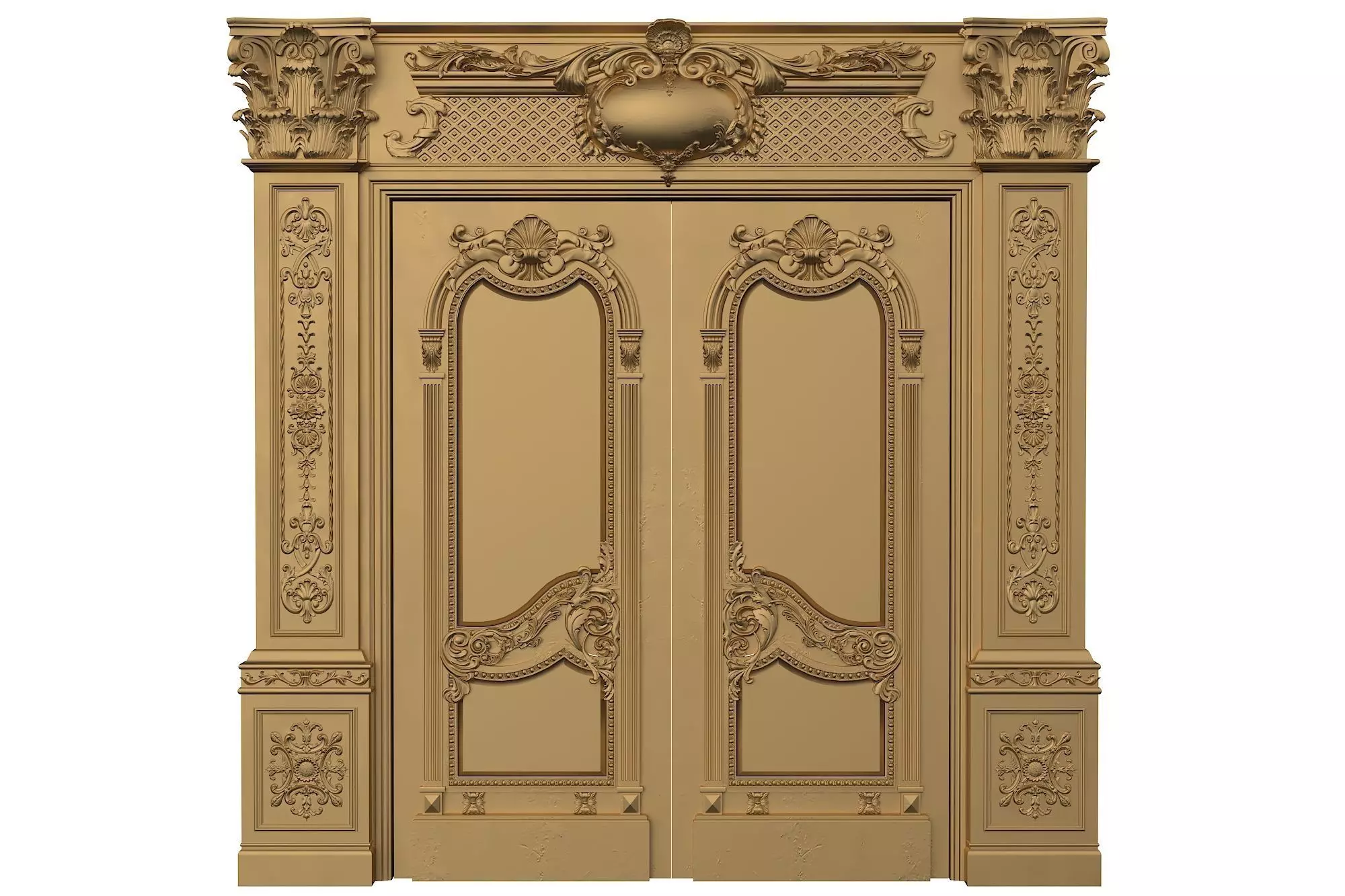 Royal style gold plated classic door B 3D model_0