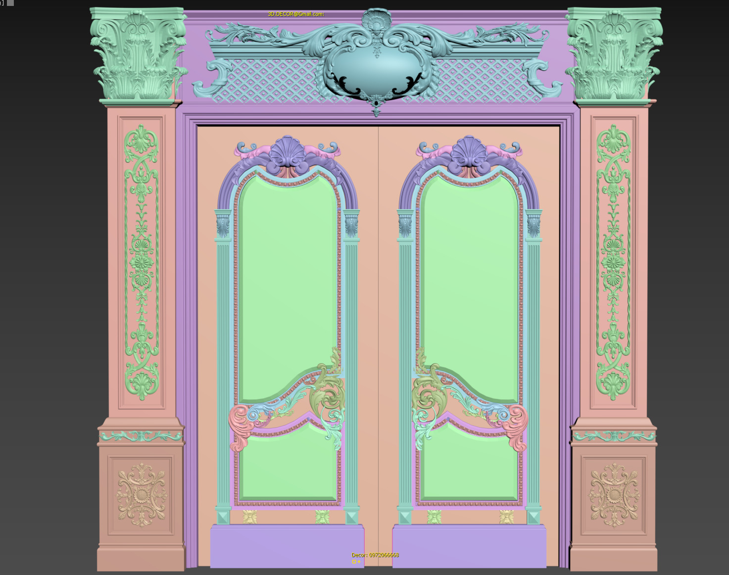 Royal style gold plated classic door B 3D model_2