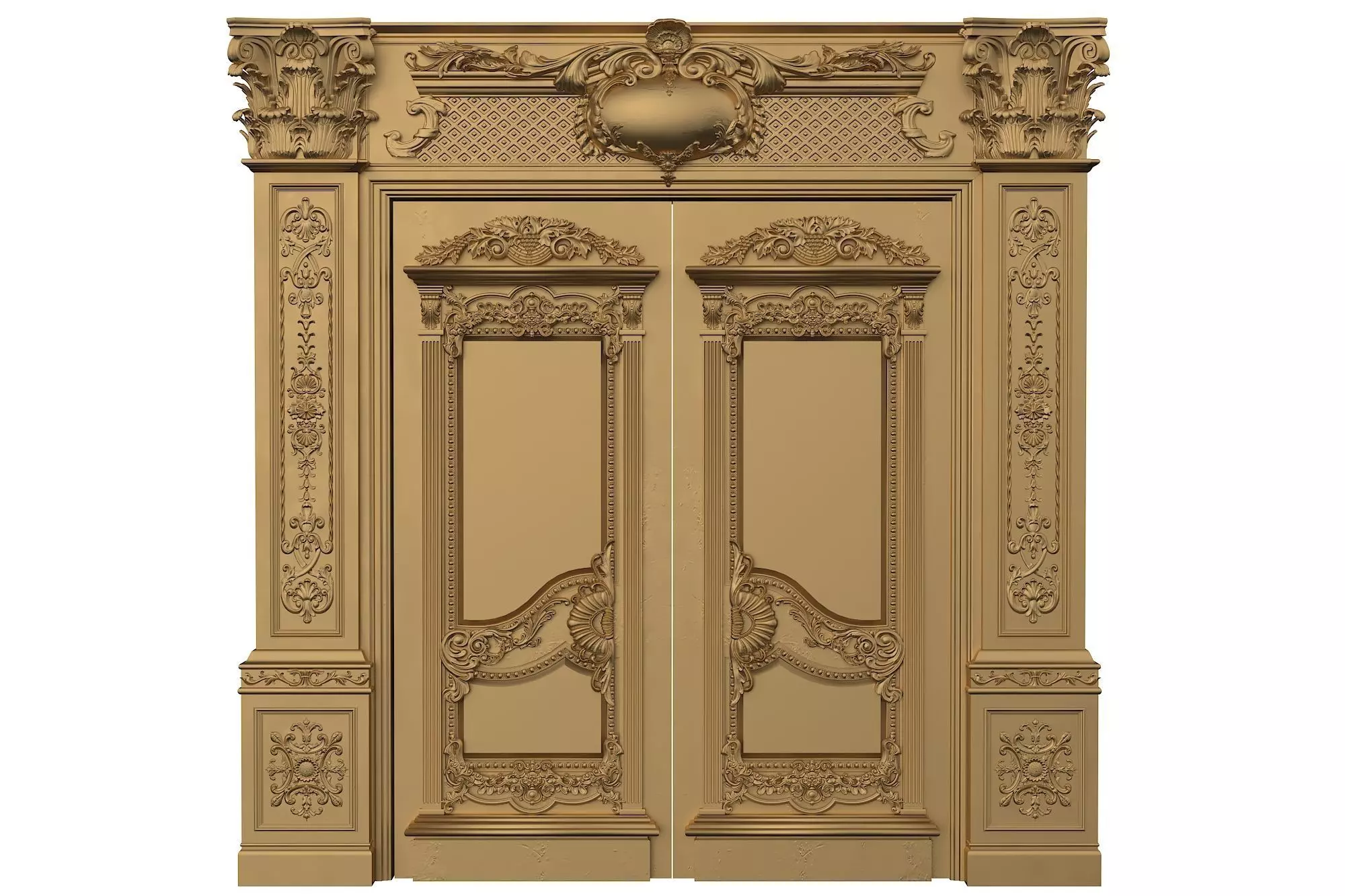Royal style gold plated classic door E 3D model_0