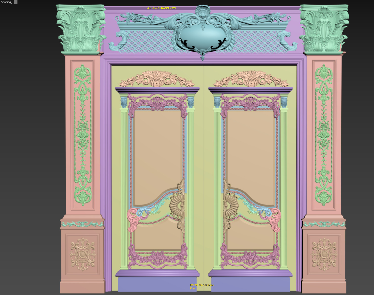 Royal style gold plated classic door E 3D model_2