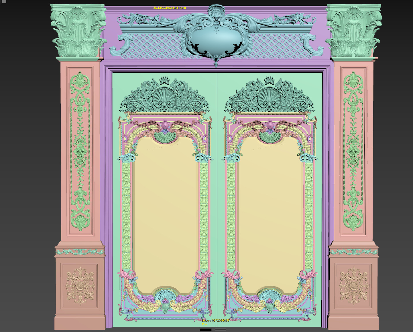 Royal style gold plated classic door G 3D model_2