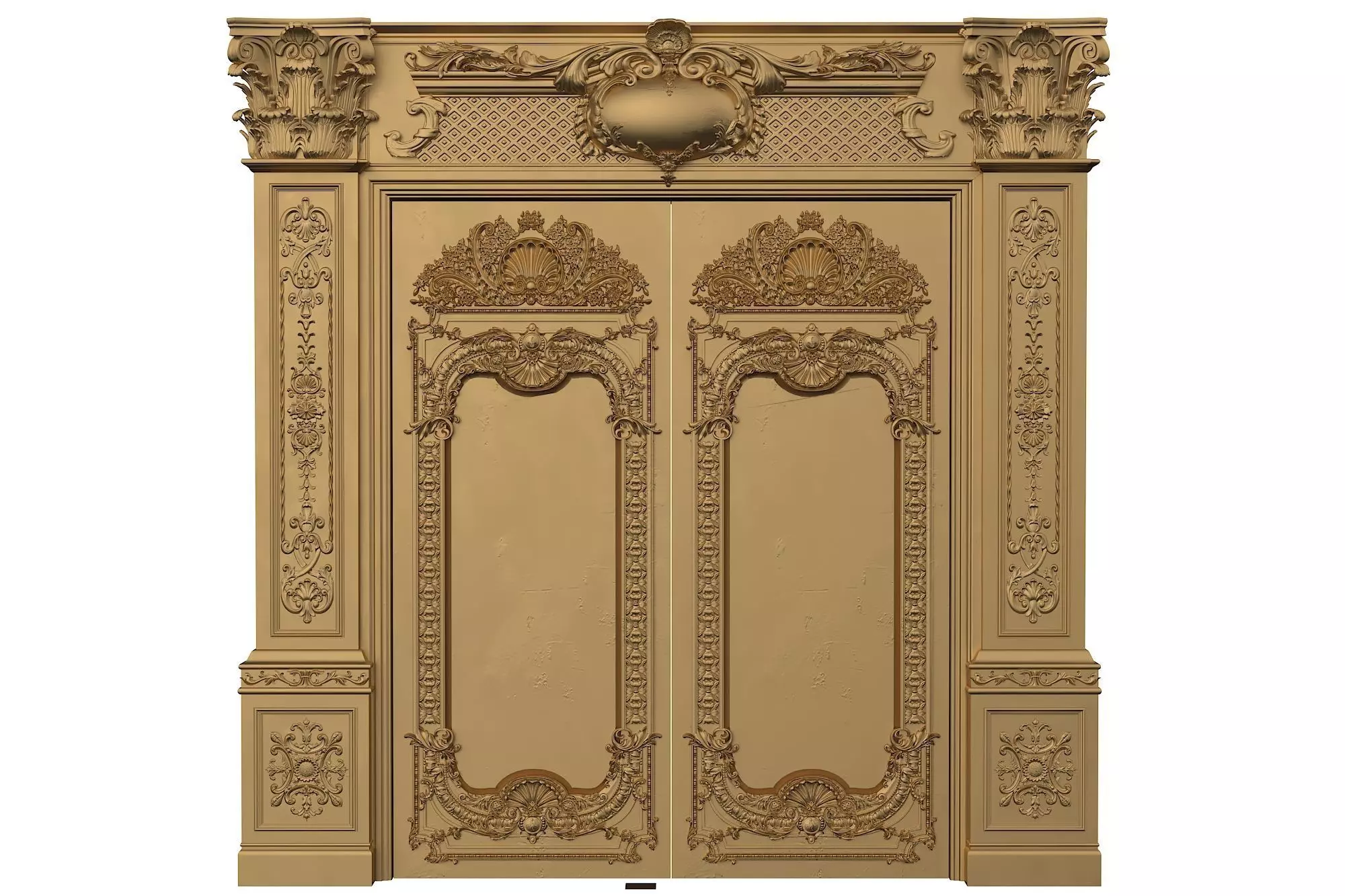 Royal style gold plated classic door G 3D model_0