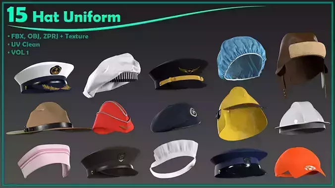 15 female hat uniform with texture 3D model