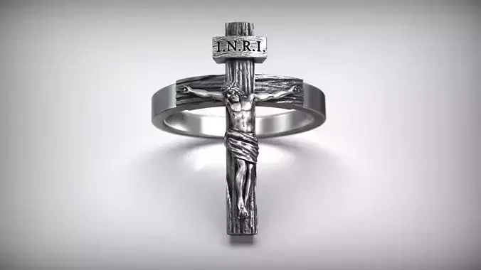 Jesus Christ Crucifix Cross Christian Catholic Ring 3D print model