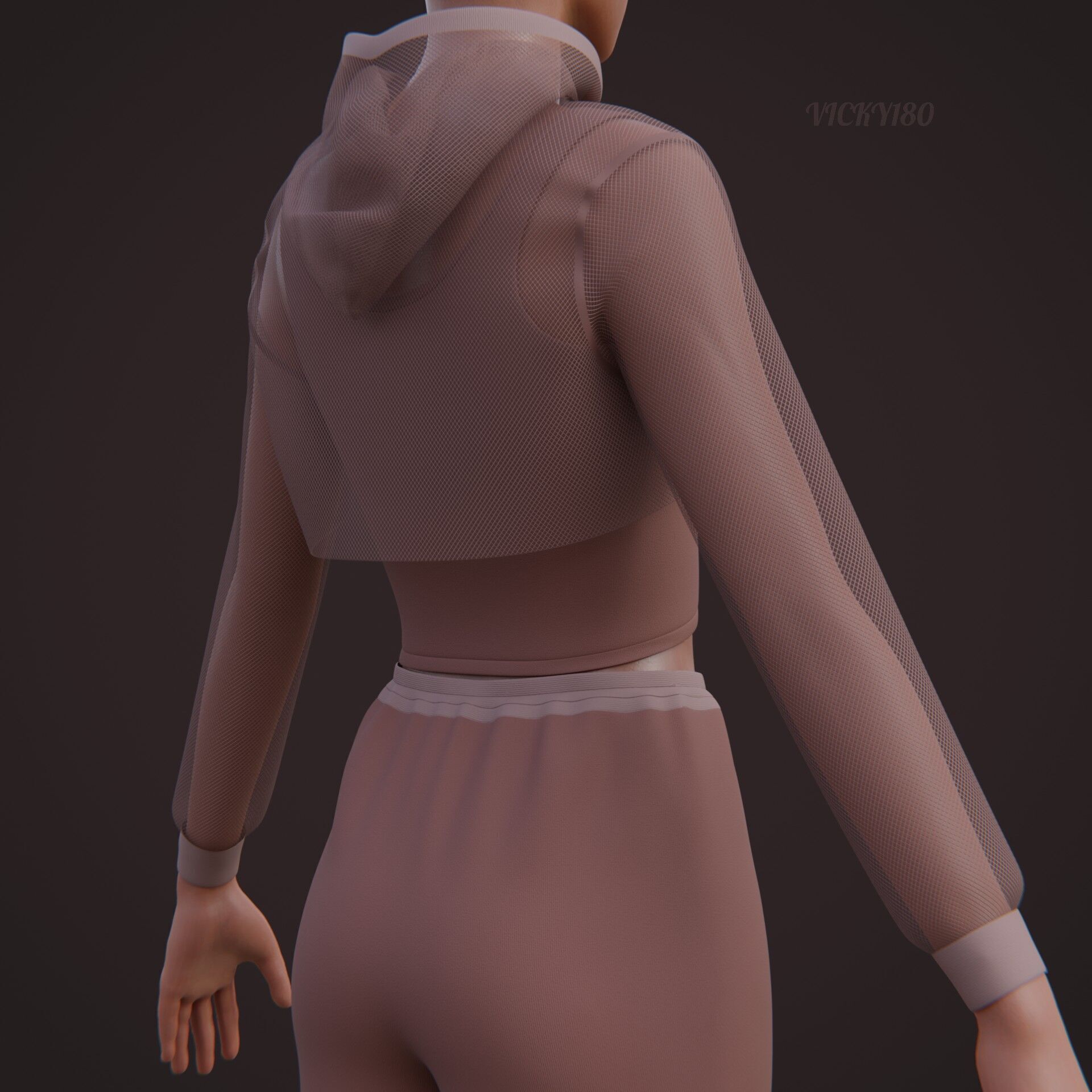 Sexy Women 3-Piece Tracksuit Crop top hoodie sweatshirt Clothing 3D model_19