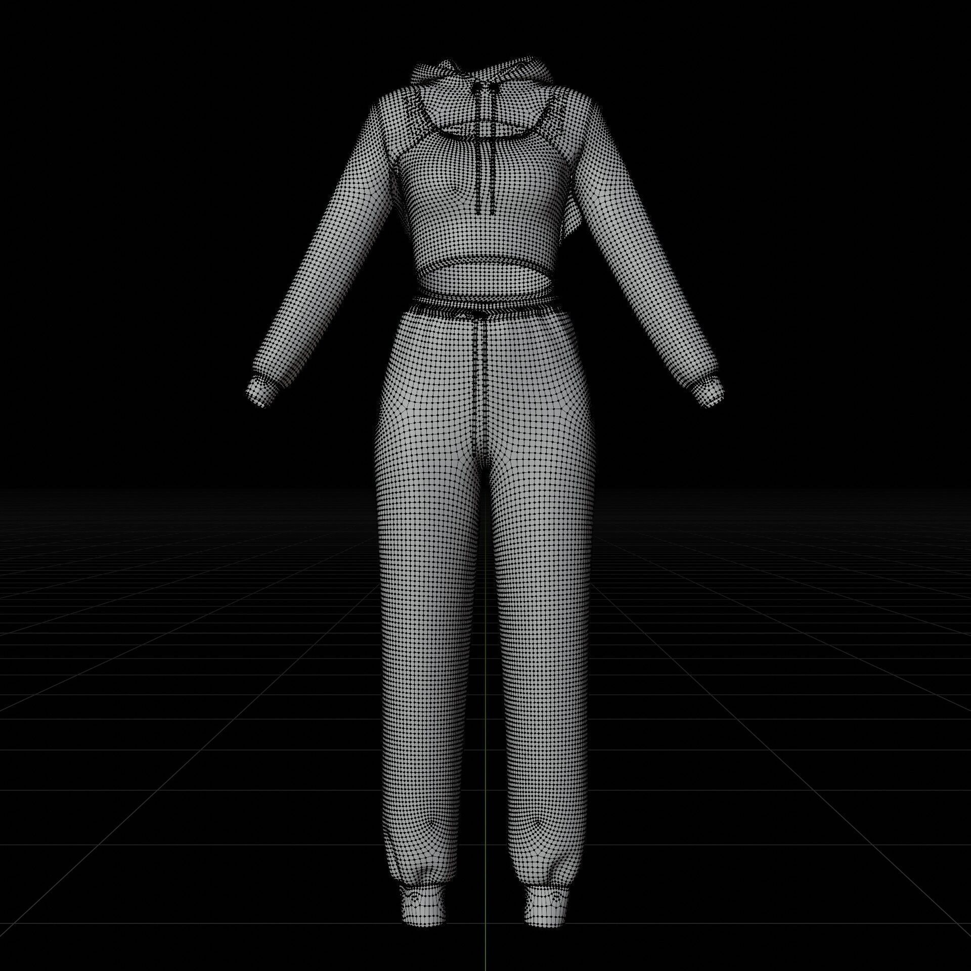 Sexy Women 3-Piece Tracksuit Crop top hoodie sweatshirt Clothing 3D model_26