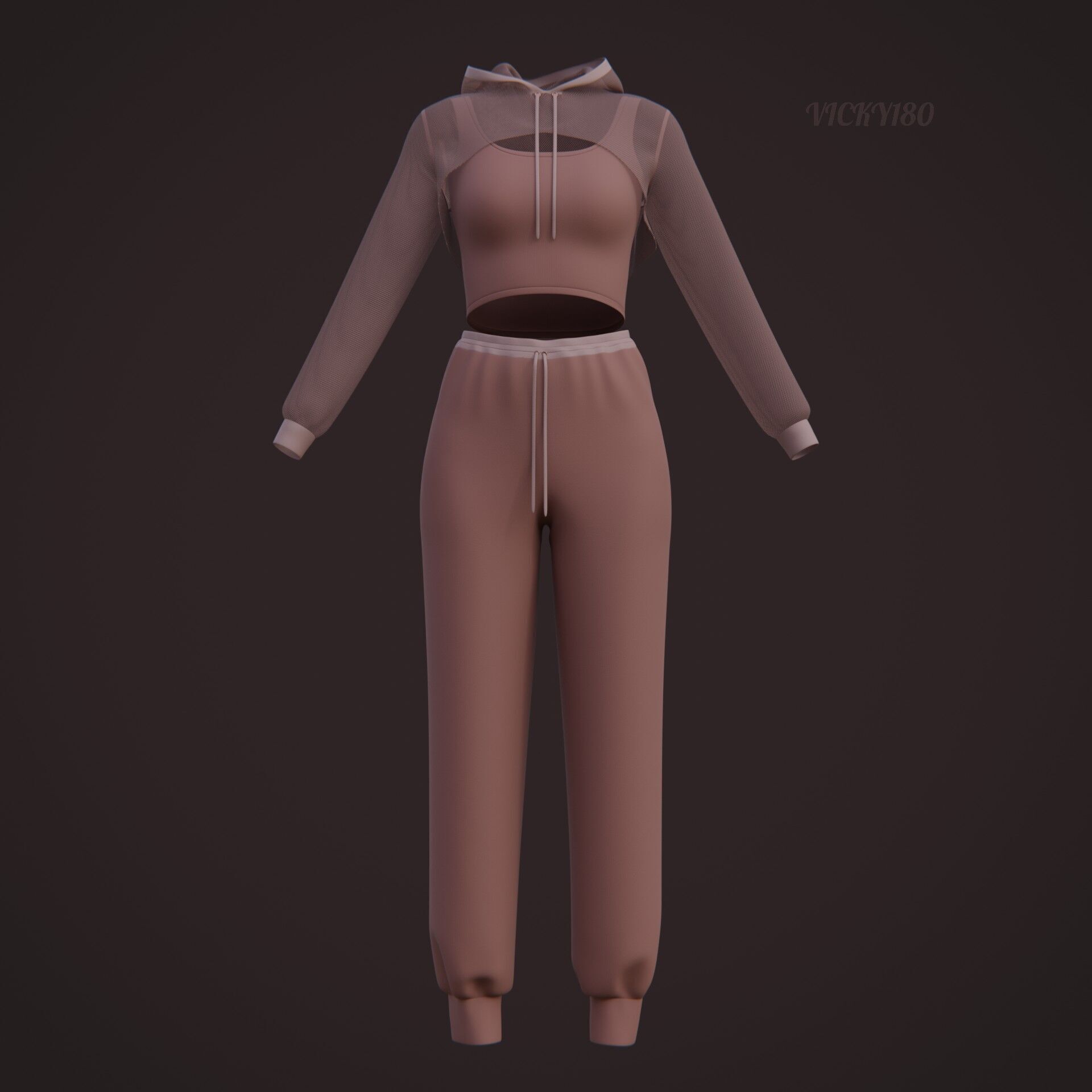 Sexy Women 3-Piece Tracksuit Crop top hoodie sweatshirt Clothing 3D model_28