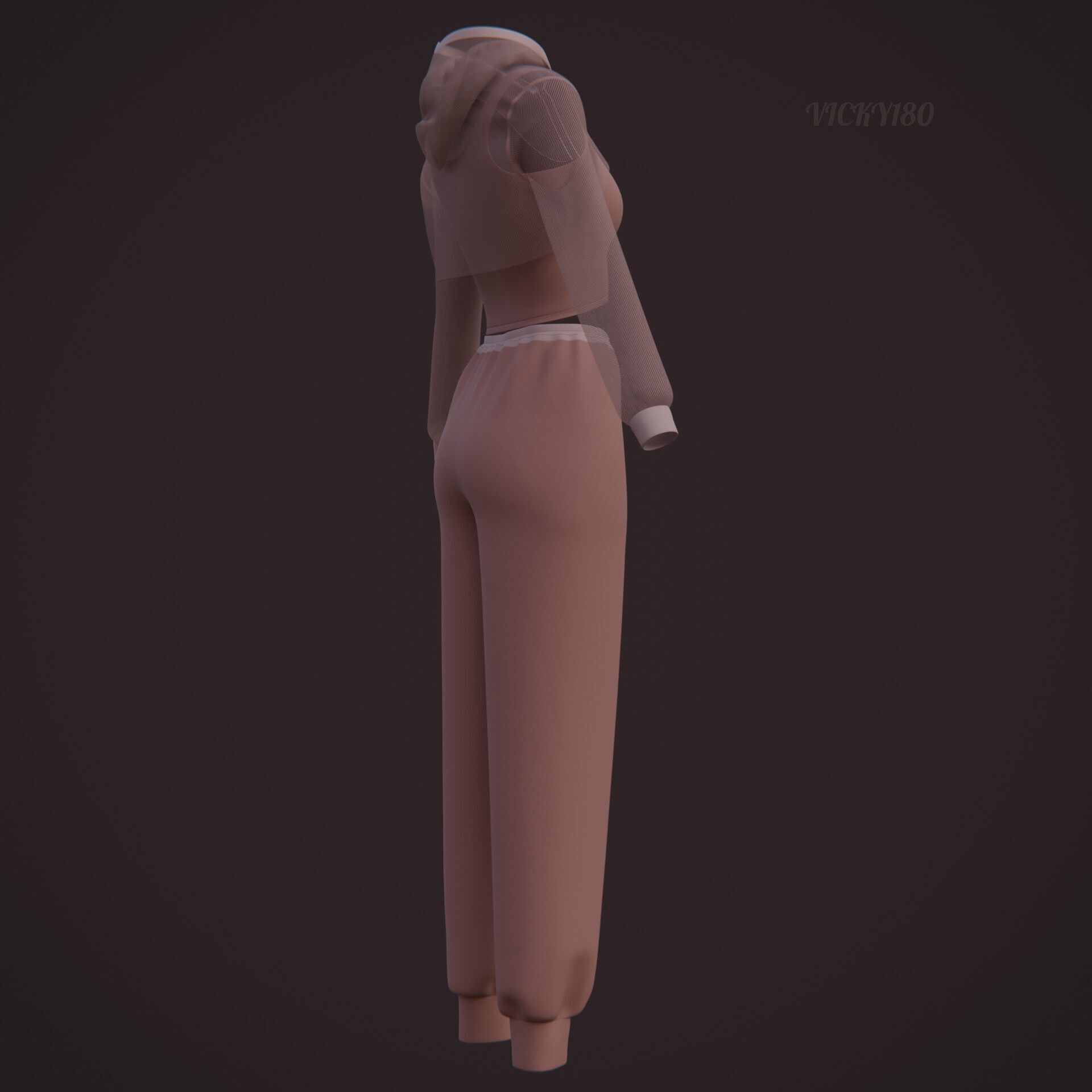 Sexy Women 3-Piece Tracksuit Crop top hoodie sweatshirt Clothing 3D model_31