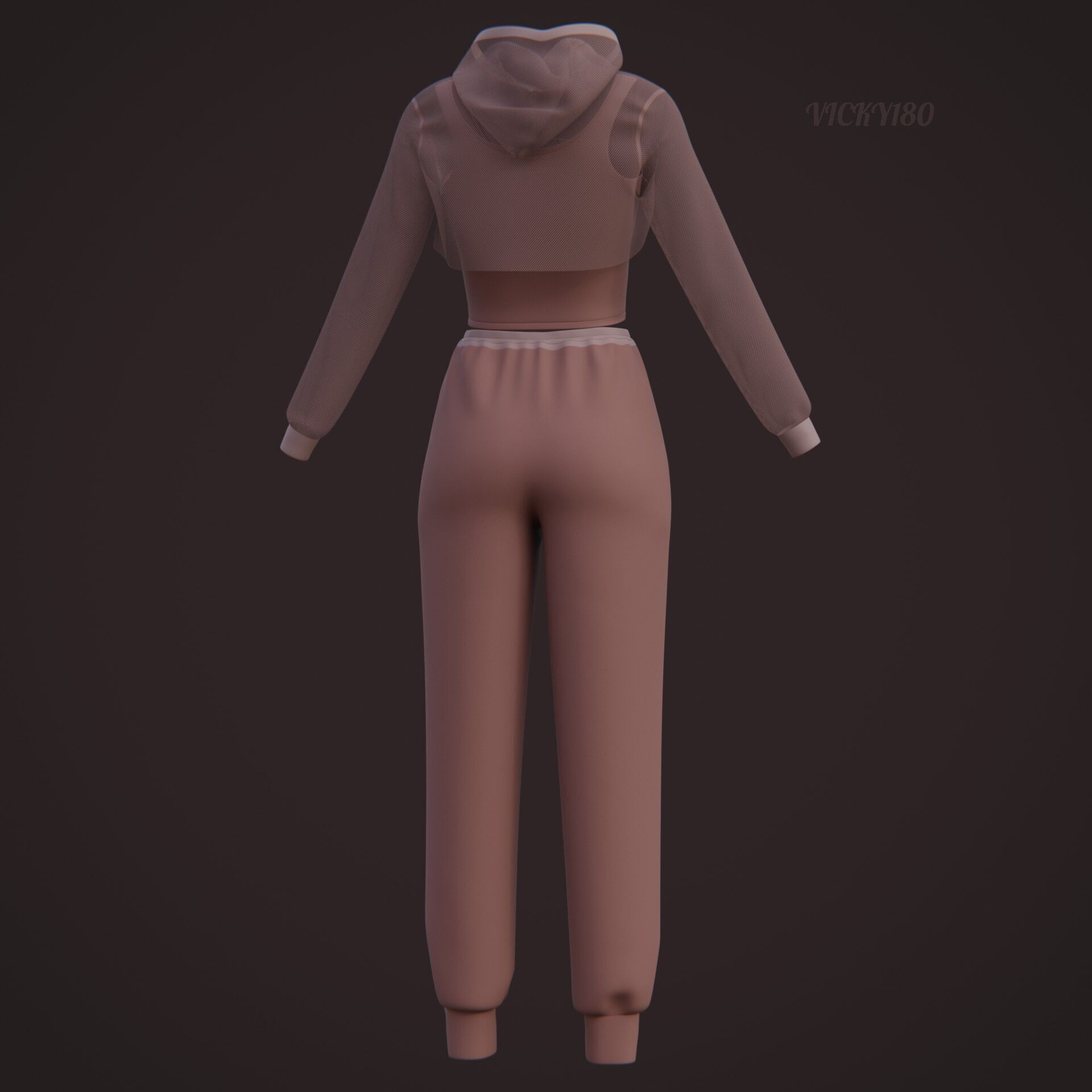 Sexy Women 3-Piece Tracksuit Crop top hoodie sweatshirt Clothing 3D model_32