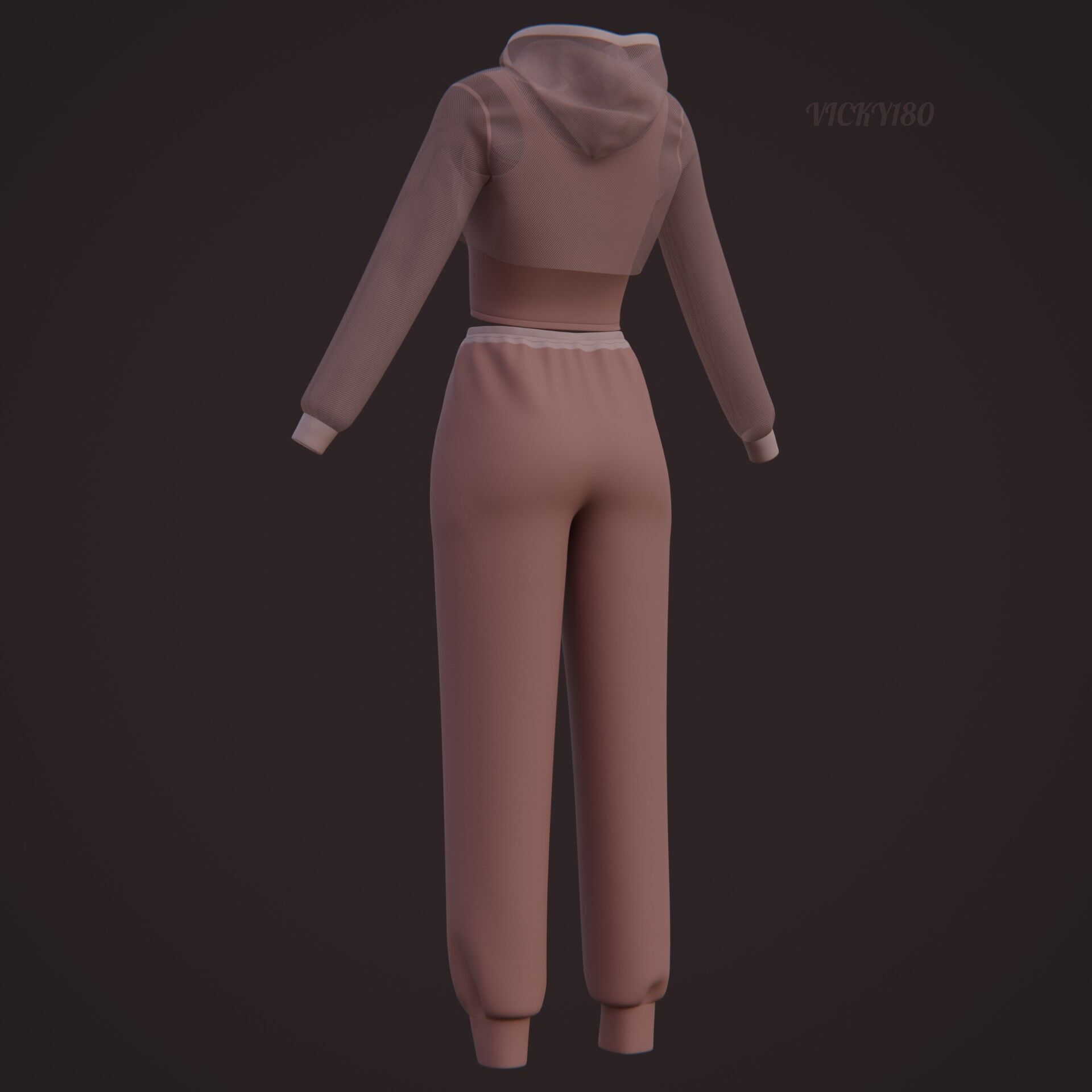 Sexy Women 3-Piece Tracksuit Crop top hoodie sweatshirt Clothing 3D model_33