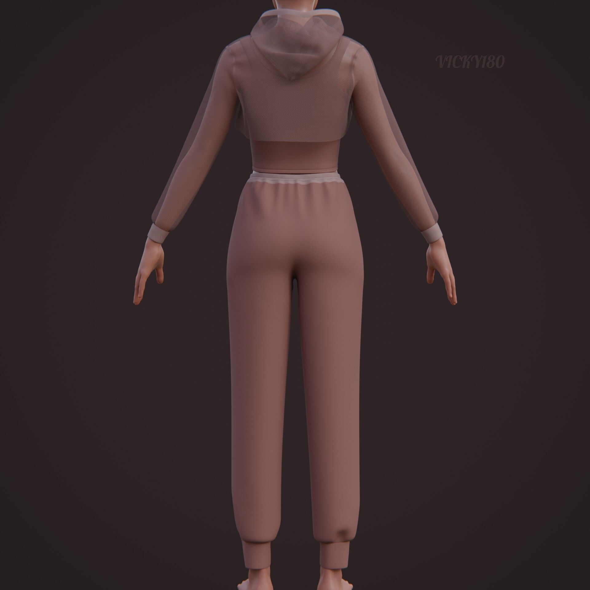 Sexy Women 3-Piece Tracksuit Crop top hoodie sweatshirt Clothing 3D model_16