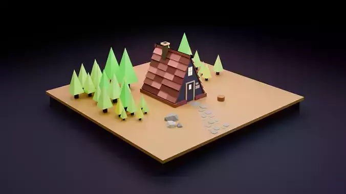 Low poly wooden house 3d model