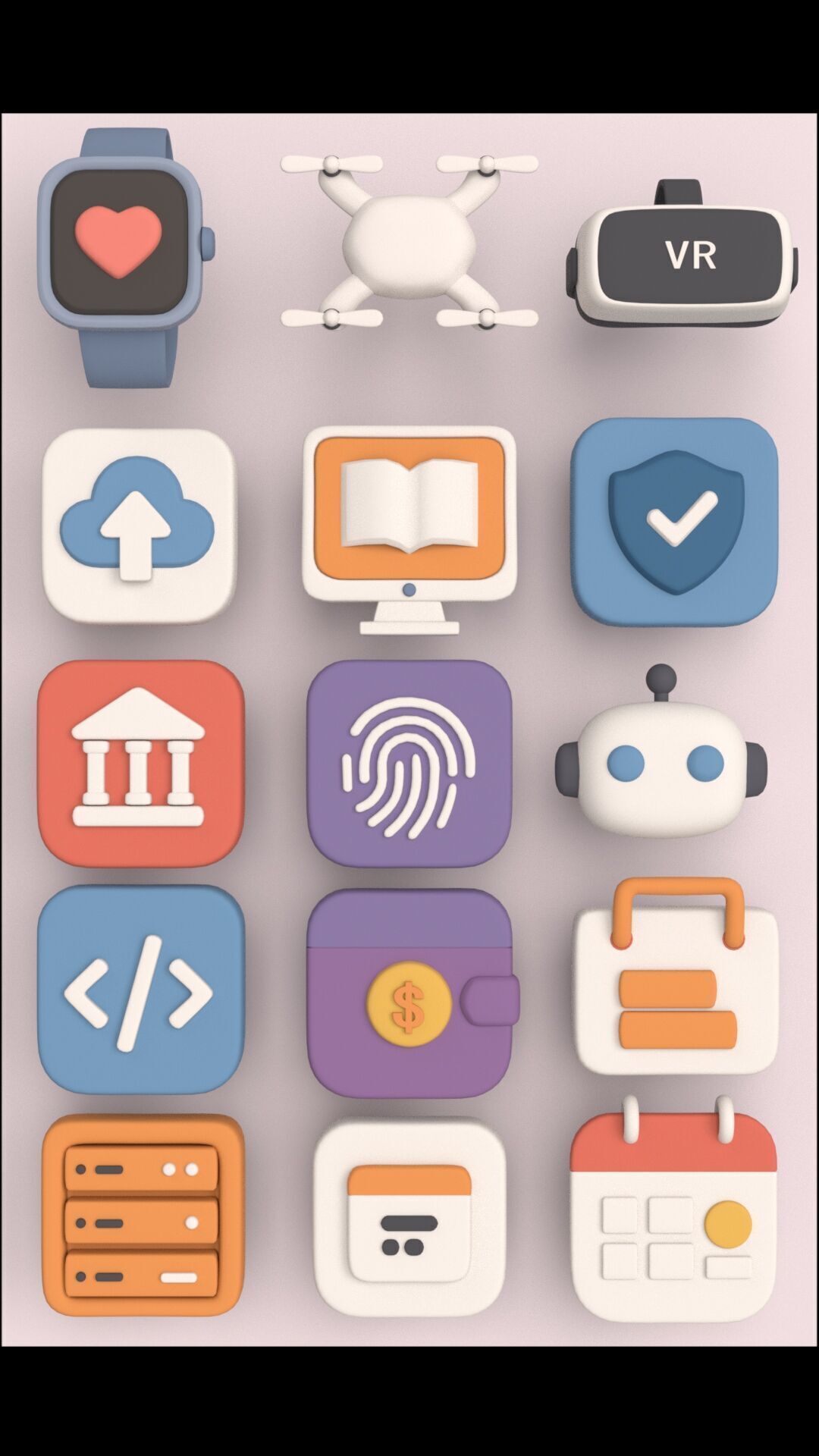 3D Technology Icon Set Cute Clay Style  3D model_1