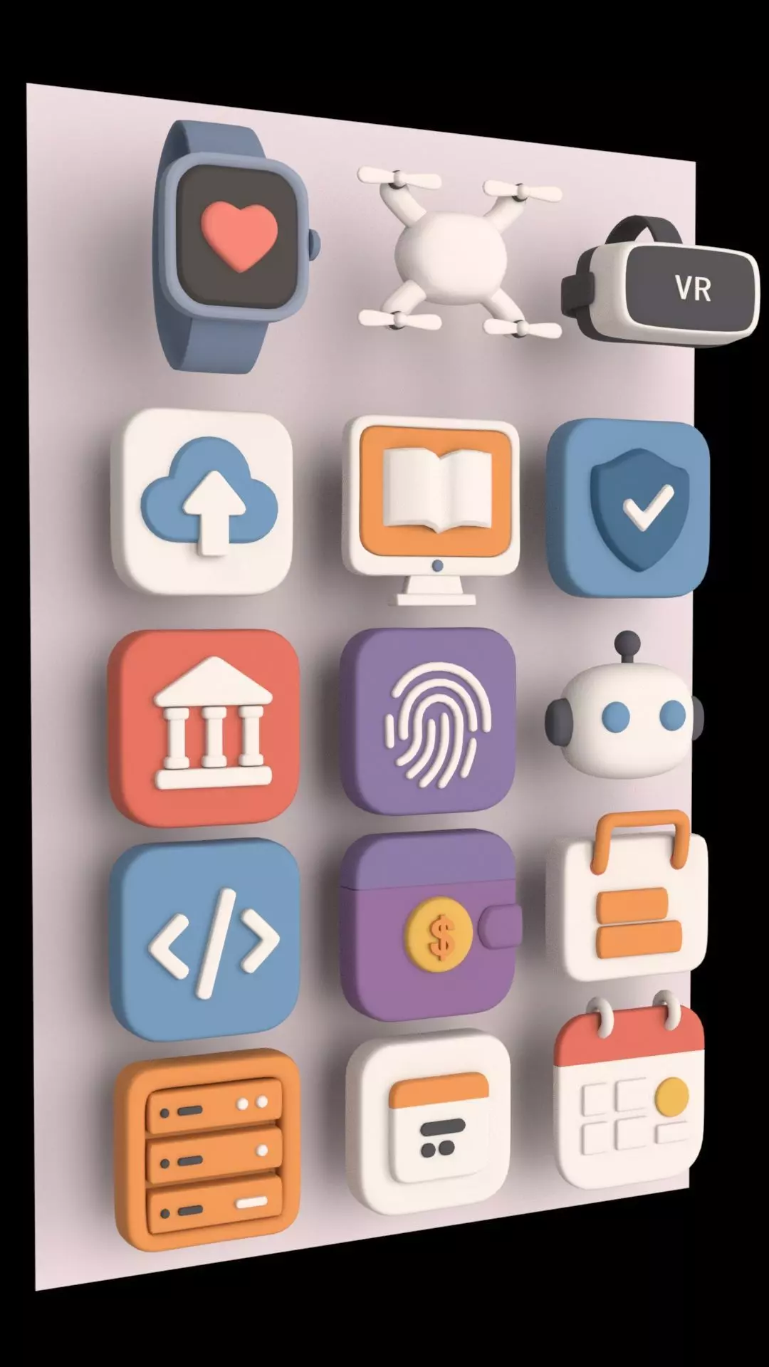 3D Technology Icon Set Cute Clay Style  3D model_0