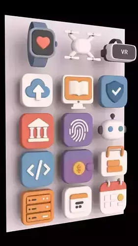 3D Technology Icon Set Cute Clay Style 