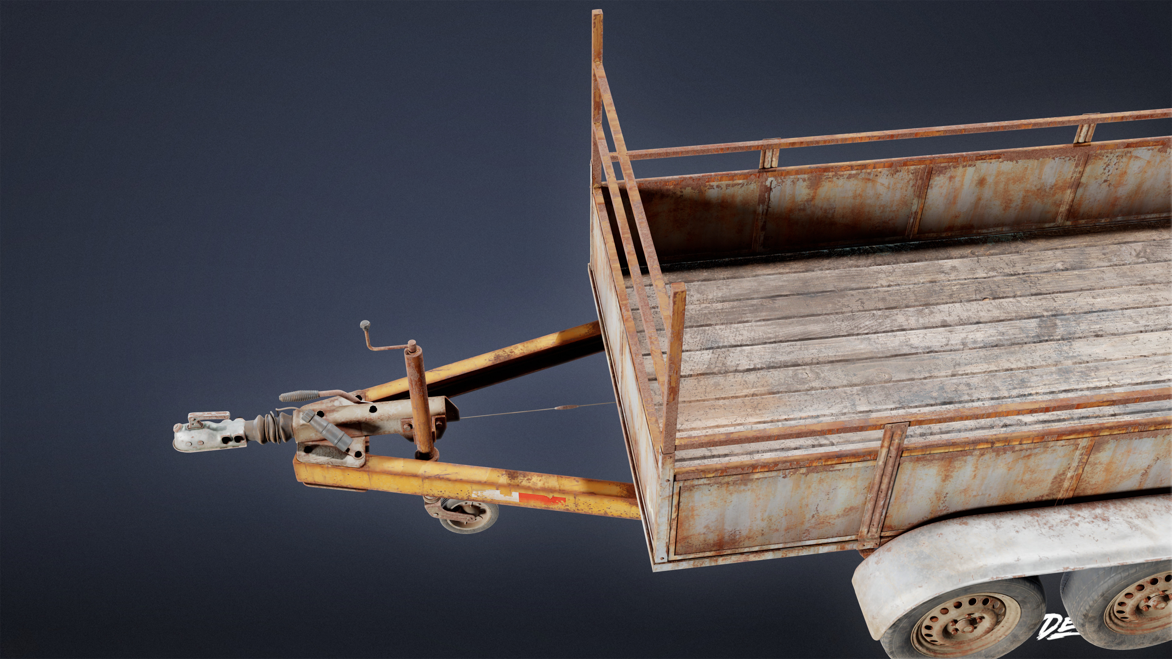 SUBURBS - Old Hitch Trailer 01 - LOW POLY Low-poly 3D model_6