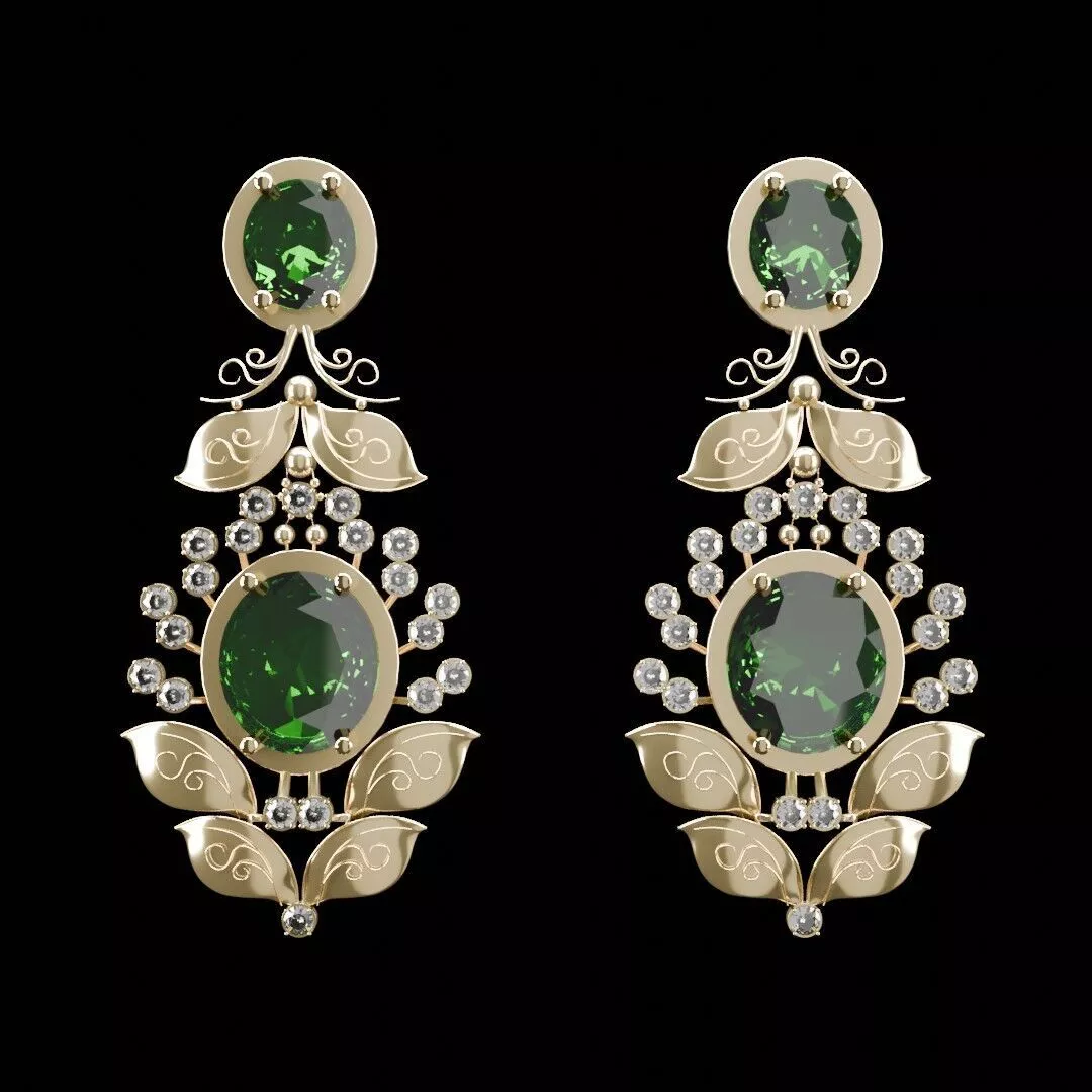 Emarald and Diamond studded Designer Earing 3D model