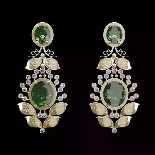 Emarald and Diamond studded Designer Earing 3D model
