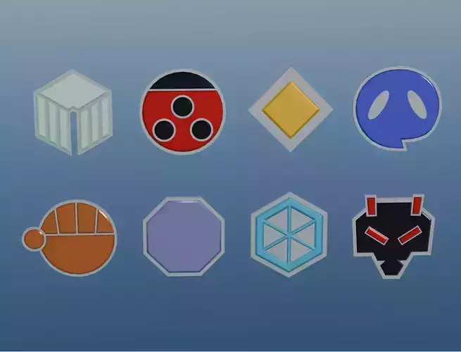 Pokemon Johto Gym Badges Low-poly 3D model