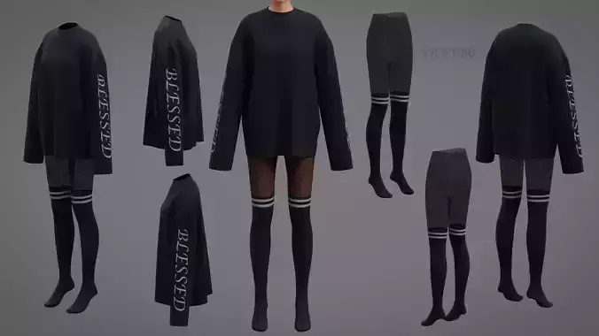 Gothic Clothing Sweater Fishnet Leggings Thigh Stockings Outfit