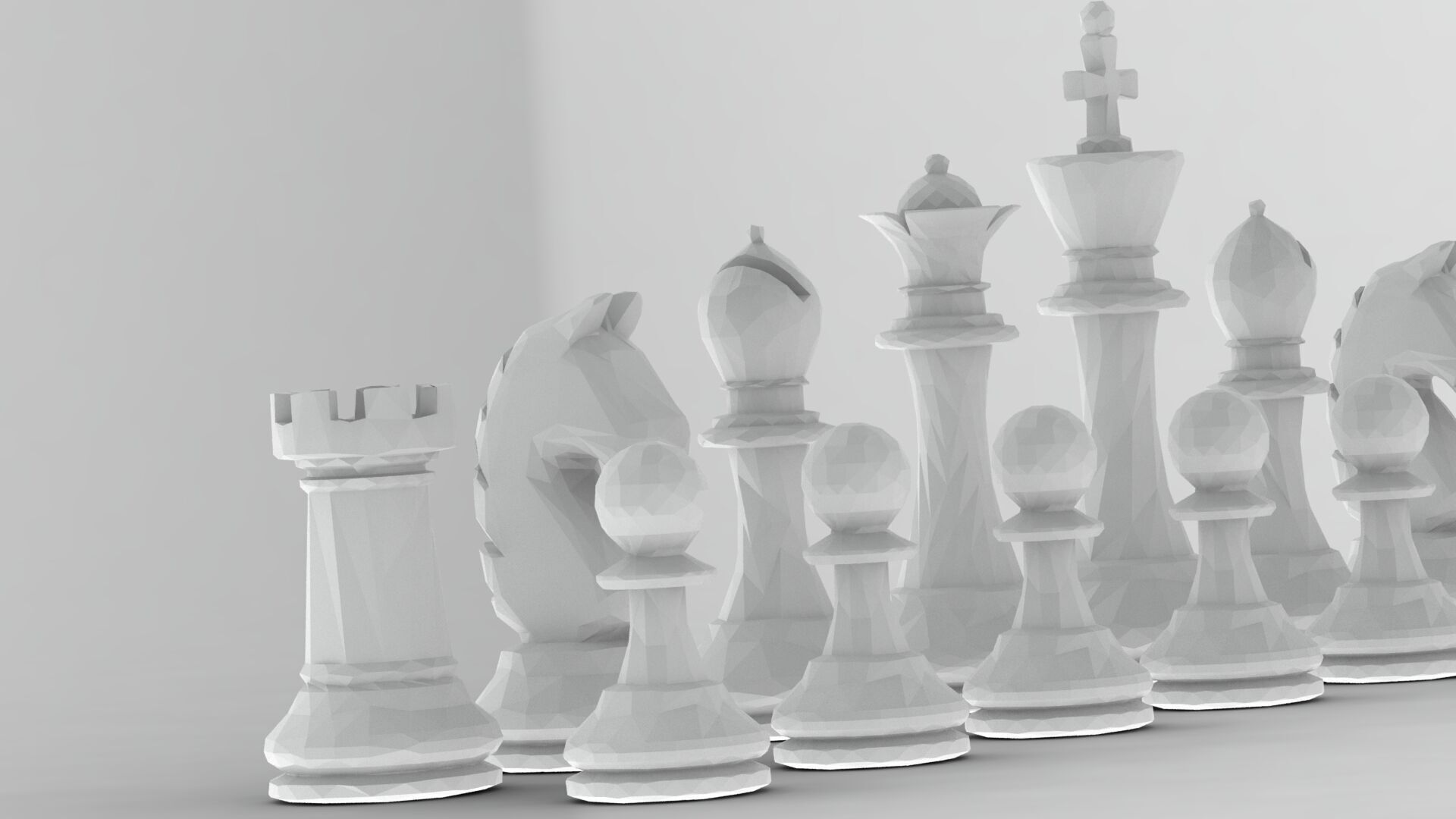 Chess pieces set lowpoly desing 3D print model_1