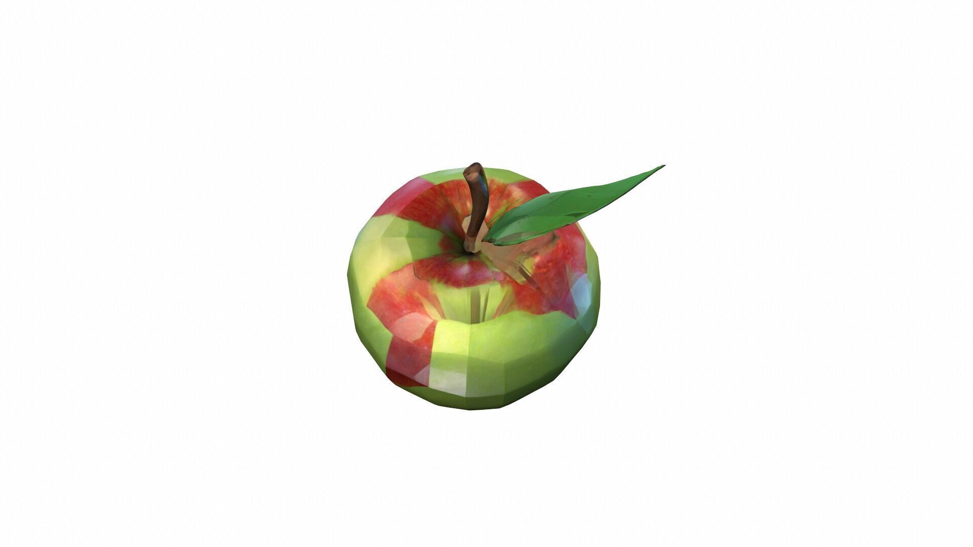 High Render Red Pink Apple Fruit With Leaf Isolated On 3D model_3