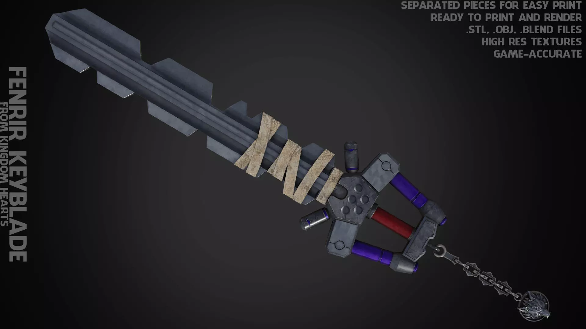 Kingdom Hearts Fenrir Keyblade for Cosplay 3D print model_0