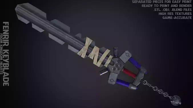 Kingdom Hearts Fenrir Keyblade for Cosplay 3D print model