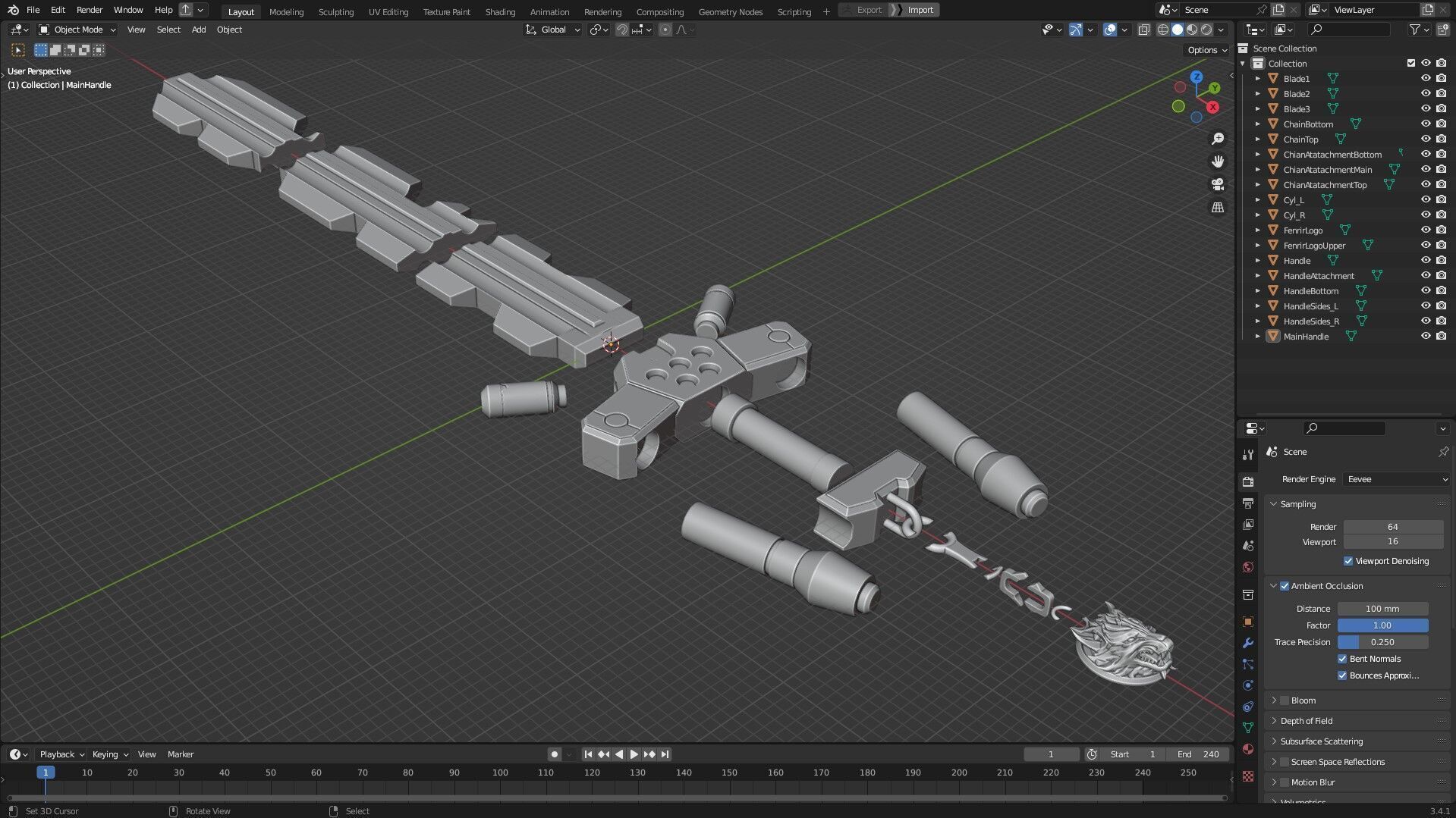 Kingdom Hearts Fenrir Keyblade for Cosplay 3D print model_13