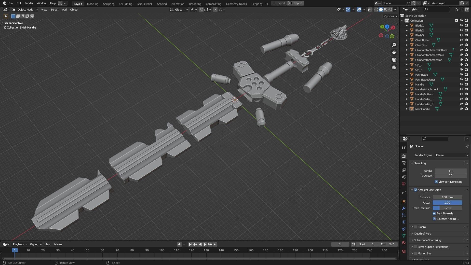 Kingdom Hearts Fenrir Keyblade for Cosplay 3D print model_12