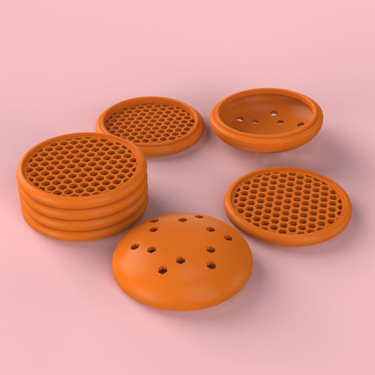 Beehive Coaster Set 3D print model_7