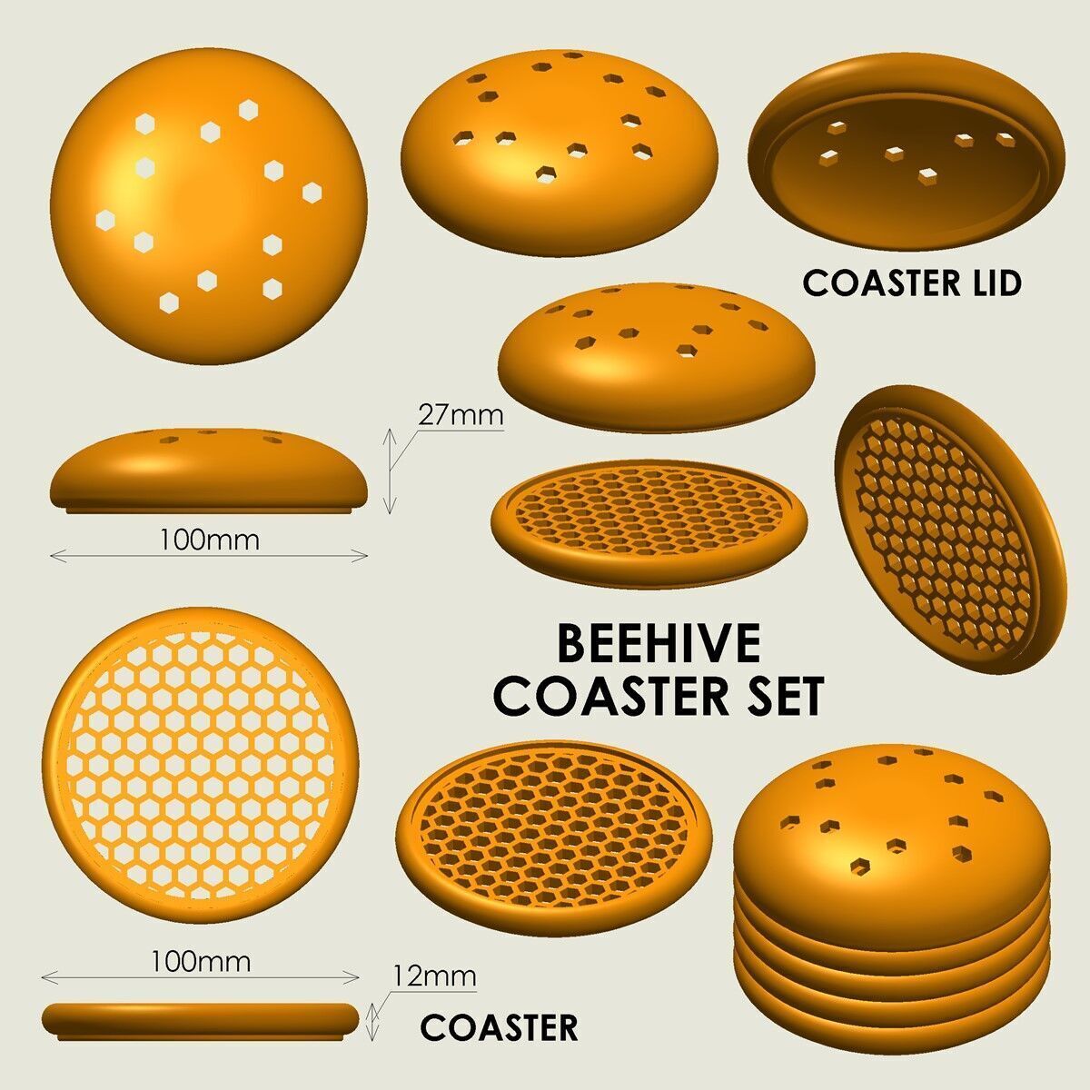 Beehive Coaster Set 3D print model_3