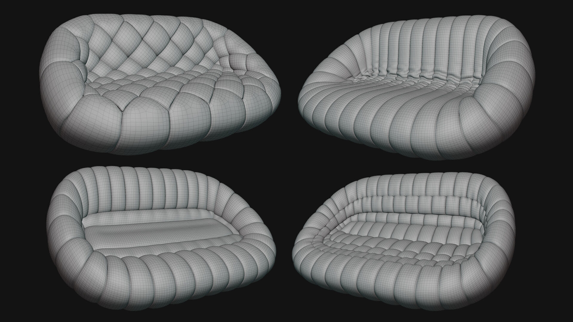 couch Low-poly 3D model_6