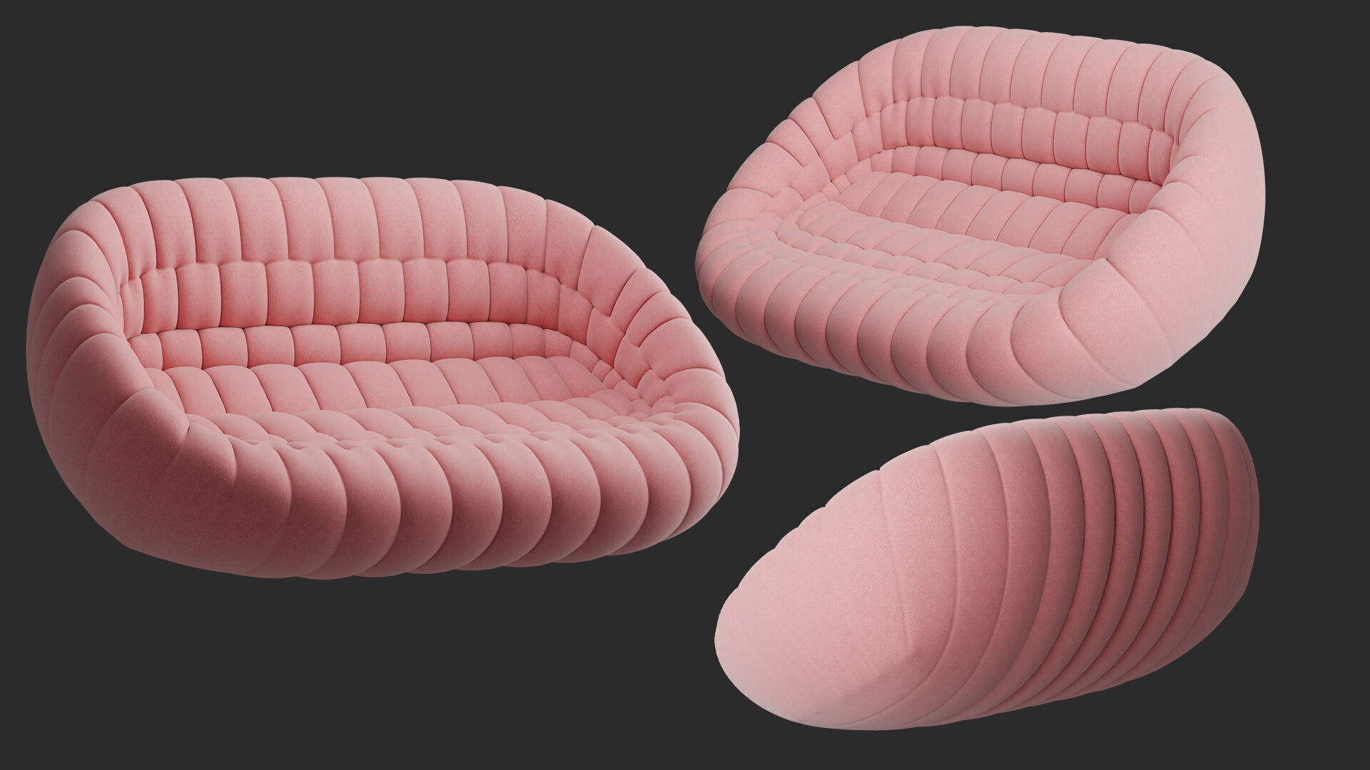 couch Low-poly 3D model_3