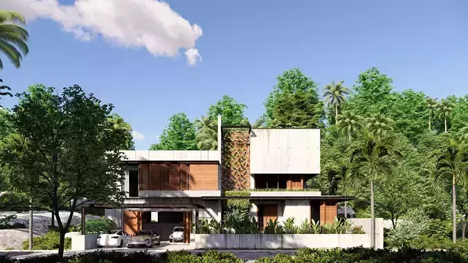 Tropical Brutalism House Modern 3D SketchUp Scene