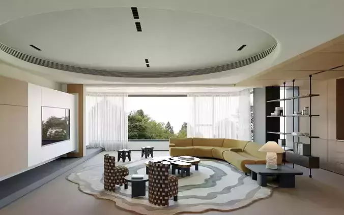 Modern Artistic Large Apartment Living Dining Room 3D model