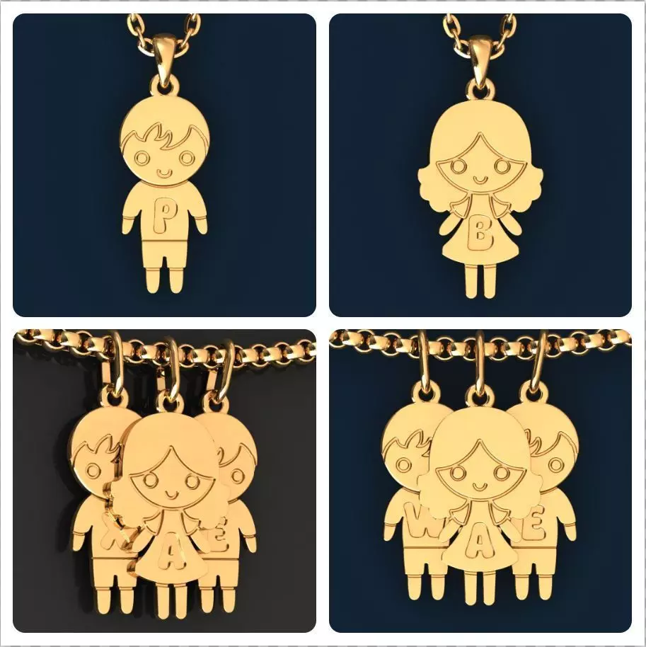  Charm Pendants Boy and Girl with Letters  3D Model Collection_0