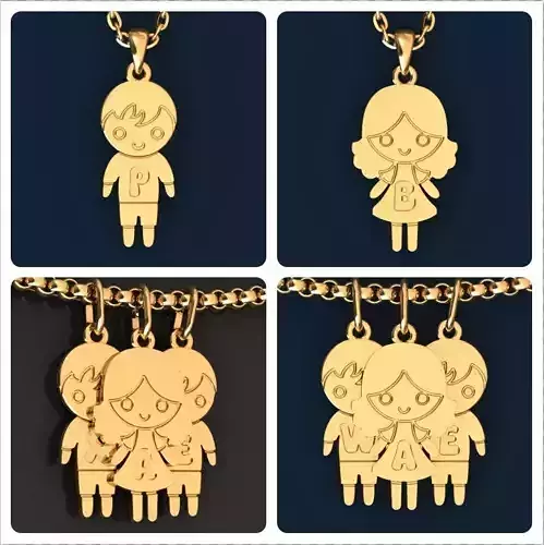  Charm Pendants Boy and Girl with Letters  3D Model Collection