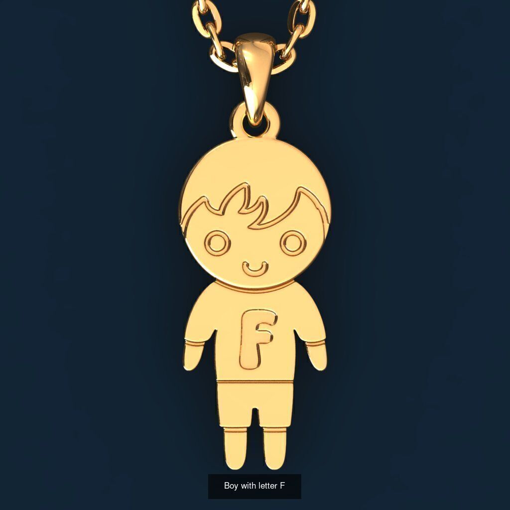  Charm Pendants Boy and Girl with Letters  3D Model Collection_11