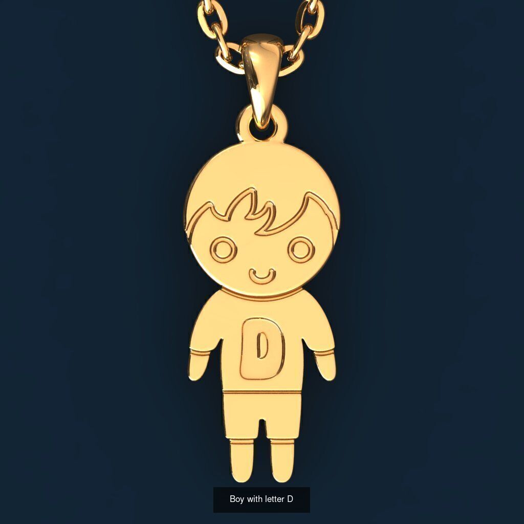  Charm Pendants Boy and Girl with Letters  3D Model Collection_9